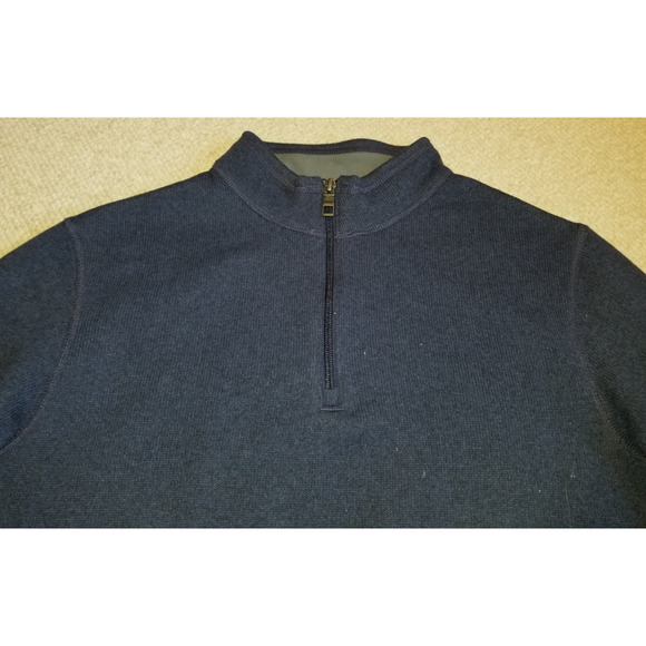 Mens Sweater Fleece-PETER MILLAR-GOLF-navy fleece lined 1/4 zip pullover-M - Picture 3 of 4